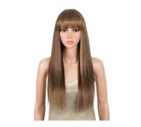 Femmes Cheveux Parrucche lisce castane ombré con frangia, parrucche di capelli umani for donne nere, senza pizzo frontale, senza colla, colore biondo castano con mèches Extension per Capelli(16inch)