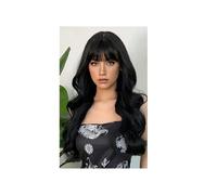 Femmes Cheveux Parrucche lunghe ondulate e ricce con frangia, parrucca sintetica for la sostituzione quotidiana delle feste cosplay Extension per Capelli(Natural Black)