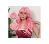 Femmes Cheveux Parrucche lunghe ondulate e ricce con frangia, parrucca sintetica for la sostituzione quotidiana delle feste cosplay Extension per Capelli(Pink)