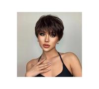 Femmes Cheveux Parrucche sintetiche corte marrone scuro Parrucca a strati diritta naturale con frangia soffice for le donne tutti i giorni Extension per Capelli