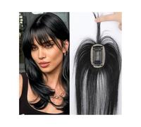Femmes Cheveux Topper for capelli con frangia a clip, capelli umani, for donne, nero naturale, base in pizzo con copertura a 360° e frangia sottile Extension per Capelli