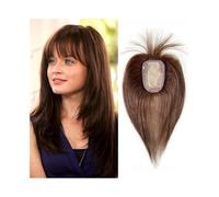 Femmes Cheveux Topper for capelli for donne con diradamento, Topper for capelli umani lisci da 10" con frangia 8X12 cm Pezzo di capelli Remy con base in seta simulata del cuoio capelluto con clip Exte