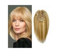 Femmes Cheveux Topper for capelli umani Remy da 10" con frangia for donna, Topper for capelli con copertura su ampia area 13×12 cm con base in pizzo svizzero, Pezzo di capelli Remy dritto con clip Ext