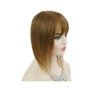 Femmes Cheveux Topper for capelli veri Remy con frangia, 13x13 cm, for donne con perdita di capelli, base in seta con trama di capelli Extension per Capelli(16inch,Light brown)