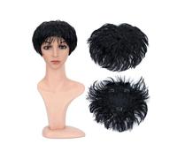 Femmes Cheveux Topper sintetico for capelli ricci naturali, pezzo di ricambio for capelli, 13x13 cm, clip for capelli corti nelle estensioni dei capelli ondulati Extension per Capelli(Jet Black)