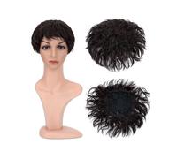 Femmes Cheveux Topper sintetico for capelli ricci naturali, pezzo di ricambio for capelli, 13x13 cm, clip for capelli corti nelle estensioni dei capelli ondulati Extension per Capelli(Natural Black)