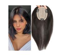 Femmes Cheveux Toppers for capelli umani Parrucche 10X12 cm Dimensioni Cuoio naturale Parte superiore Base vergine Lisci Pezzi di capelli umani al 100% con clip Extension per Capelli(8 inches)