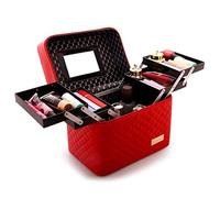 Femmes Grande Capacité Professionnel Maquillage Organisateur De Mode Toilette Cosmétique Sac Multicouche Boîte De Rangement Portable Jolie Valise, rouge, Chine