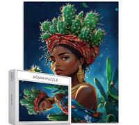 Femmina con cactus sulla testa, puzzle da 1000 pezzi per adulti pianta copricapo puzzle artistico colorato puzzle fai da te per la decorazione della casa regali puzzle famiglia perfetto per serate di