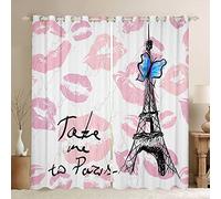Femminile Red Lips Tende per finestra per camera da letto Living Torre Eiffel Tende Sexy Kiss Blue Butterfly Window Tende per ragazze Lady Donne Rosa Trip Finestra Trattamenti W46*L54