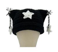 Femminile Tessuto A Mano Inverno Cappelli Caldi Moda Y2K Diavolo Horn Cap Per Adolescenti Ragazze Donne Street Street Headwear Cappello A Maglia Adulti, Nero , Taglia unica