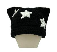 Femminile Tessuto A Mano Inverno Cappelli Caldi Moda Y2K Diavolo Horn Cap Per Adolescenti Ragazze Donne Street Street Headwear Cappello A Maglia Adulti, Black Stars, Taglia unica