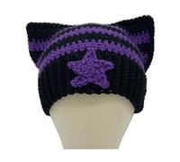 Femminile Tessuto A Mano Inverno Cappelli Caldi Moda Y2K Diavolo Horn Cap Per Adolescenti Ragazze Donne Street Street Headwear Cappello A Maglia Adulti, Nero/Viola, Taglia unica