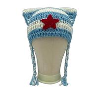 Femminile Tessuto A Mano Inverno Cappelli Caldi Moda Y2K Diavolo Horn Cap Per Adolescenti Ragazze Donne Street Street Headwear Cappello A Maglia Adulti, treccia blu, Taglia unica