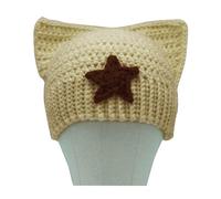 Femminile Tessuto A Mano Inverno Cappelli Caldi Moda Y2K Diavolo Horn Cap Per Adolescenti Ragazze Donne Street Street Headwear Cappello A Maglia Adulti, Beige rosso stella, Taglia unica