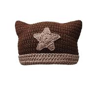 Femminile Tessuto A Mano Inverno Cappelli Caldi Moda Y2K Diavolo Horn Cap Per Adolescenti Ragazze Donne Street Street Headwear Cappello A Maglia Adulti, marrone, Taglia unica