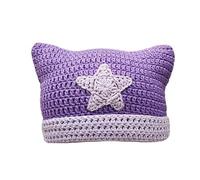 Femminile Tessuto A Mano Inverno Cappelli Caldi Moda Y2K Diavolo Horn Cap Per Adolescenti Ragazze Donne Street Street Headwear Cappello A Maglia Adulti, Lilla, Taglia unica