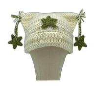 Femminile Tessuto A Mano Inverno Cappelli Caldi Moda Y2K Diavolo Horn Cap Per Adolescenti Ragazze Donne Street Street Headwear Cappello A Maglia Adulti, Beige con stelle, Taglia unica