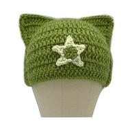 Femminile Tessuto A Mano Inverno Cappelli Caldi Moda Y2K Diavolo Horn Cap Per Adolescenti Ragazze Donne Street Street Headwear Cappello A Maglia Adulti, Verde militare, Taglia unica