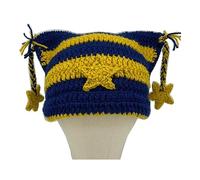 Femminile Tessuto A Mano Inverno Cappelli Caldi Moda Y2K Diavolo Horn Cap Per Adolescenti Ragazze Donne Street Street Headwear Cappello A Maglia Adulti, Stella blu, Taglia unica