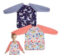 FEMONGY grembiule pittura bambini 2 pezzi grembiule cucina bambino Impermeabile grembiuli cucina bambini Libs con maniche e 3 tasche per antichi 2-8 anni (Unicorno)