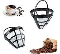 Fenayuu 2 filtri per caffè riutilizzabili | filtro per caffè a rete fine con manico - filtro per caffè - filtro per caffè - filtro a forma di cono per 8 - 12 tazze per brodi più equilibrati