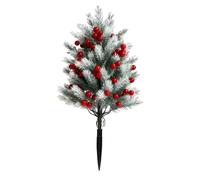 Fenayuu Alberi artificiali per esterni, resistenti alle intemperie, 56 cm, con piolo con bacche rosse, albero di cedro artificiale, decorazione esterna per giardino, prato, terrazza, sentiero