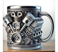 Fenayuu V8 Engines Stainless Steel Cup | 300 ML Personized 3D Engine Steel Mug | Car Engine Design Mug Isolated Travel Bumbler für Männer Kinder Freunde