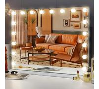 FENCHILIN 80cm x 60cm Grande specchio per il trucco con luci LED, con 18 lampadine dimmerabili, porta USB, 3 impostazioni di luce a colori, specchio per il trucco intelligente per la camera da letto, 