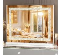 FENCHILIN Specchio da trucco con illuminazione, Bluetooth Hollywood con USB, specchio di cristallo crushed con illuminazione, 3 temperature di colore, in vetro temperato, 58 x 46 cm, bianco