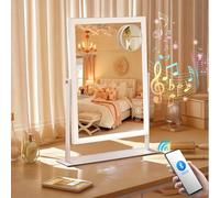 FENCHILIN Specchio per il trucco con lettore Bluetooth, 30 cm x 41 cm, Specchio per il trucco con luci a LED, scrivania, Specchio per camera da letto, Bianco Dimensioni dello specchio: 30 cm x 41 cmLo