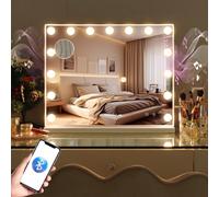 FENCHILIN Specchio per trucco di design girevole a 360° con illuminazione, Specchio per trucco con 15 luci LED dimmerabili, Grande specchio con porta USB, Temperatura a 3 colori e Specchio per trucco 