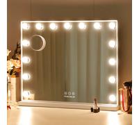 FENCHILIN Specchio per Trucco Grande con Illuminazione a LED, con Porta di Ricarica USB, 15 Dimmer, 3 Modalità di Luce Specchio per Trucco con Illuminazione, Specchio da Tavolo a Parete con Doppio Sco