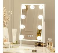 FENCHILIN Specchio trucco cosmetico con luci regolabile a 360 gradi a 9 lampade LED Touch Screen, Hollywood, grande da tavolo 10x ingrandente 25x30cm