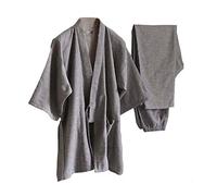 Fendawn Strive Pigiama in stile giapponese, classico e tradizionale, in cotone, kimono, abbigliamento casual per uomini e donne, Grigio, M