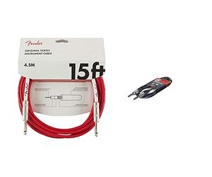 Fender 099-0515-010 Cavo Per Strumenti Serie Originale 15 ' Str/Str, Rosso Fiesta & Stagg Sgc3Dl Cavo Pro Dritto Deluxe Per Strumenti Musicali Da Jack 6.3 Mm, 3M, Nero