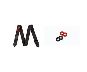 Fender 099-0662-015 Tracolla Per Chitarra In Poliestere Nero Con Logo Rosso & Strap Block Security Lock End Pin Sistema Di Bloccaggio Della Cinghia