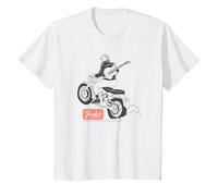 Fender Guitar Motorcycle Rider Outline Maglietta, Bambini, Bianco, 10 Anni