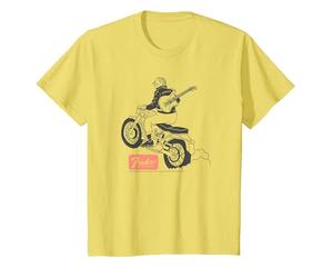 Fender Guitar Motorcycle Rider Outline Maglietta, Bambini, Limone, 2 Anni