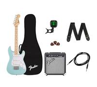 Fender Mini Stratocaster Pack con amplificatore, custodia, tracolla, cavo, accordatore e plettri, finitura blu Daphne