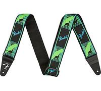 Fender, NEON MONOGRAMMED STRAP, Tracolla per chitarra in poliestere, 5cm di larghezza, Colore Green Blue