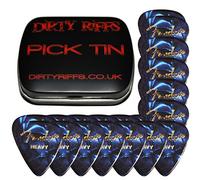 Fender - Plettri in celluloide per chitarra, 24 x Blue Moto Heavy 351, in una pratica scatola di latta