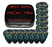 Fender - Plettri per chitarra in celluloide - 12 x Ocean Turquoise Heavy 351 stile in una pratica scatola di latta