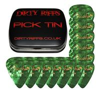 Fender - Plettri per chitarra in celluloide - 24 x Green Moto Thin 351 Style in una pratica scatola di latta