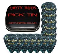 Fender - Plettri per chitarra in celluloide - 24 x Ocean Turquoise Medium 351 stile in una pratica scatola di latta