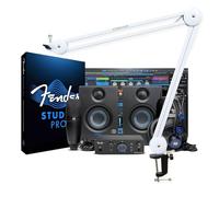 Fender Quantum Complete Bundle Recording Set con braccio articolato Keepdrum, bianco