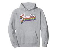 Fender Rainbow Colored Dragging Effect Classic Logo Felpa con Cappuccio, Unisex per Adulti, Grigio Melange, L