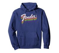 Fender Rainbow Colored Dragging Effect Classic Logo Felpa con Cappuccio, Unisex per Adulti, Navy, M