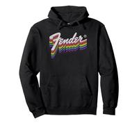 Fender Rainbow Colored Dragging Effect Classic Logo Felpa con Cappuccio, Unisex per Adulti, Nero, L