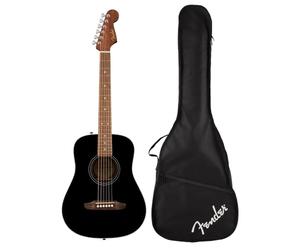 Fender Redondo Mini Chitarra Acustica da Viaggio, Abete, Nera con Borsa | Mini chitarra acustica 3/4, ideale per bambini e viaggi, tavola in abete, borsa inclusa, California Series